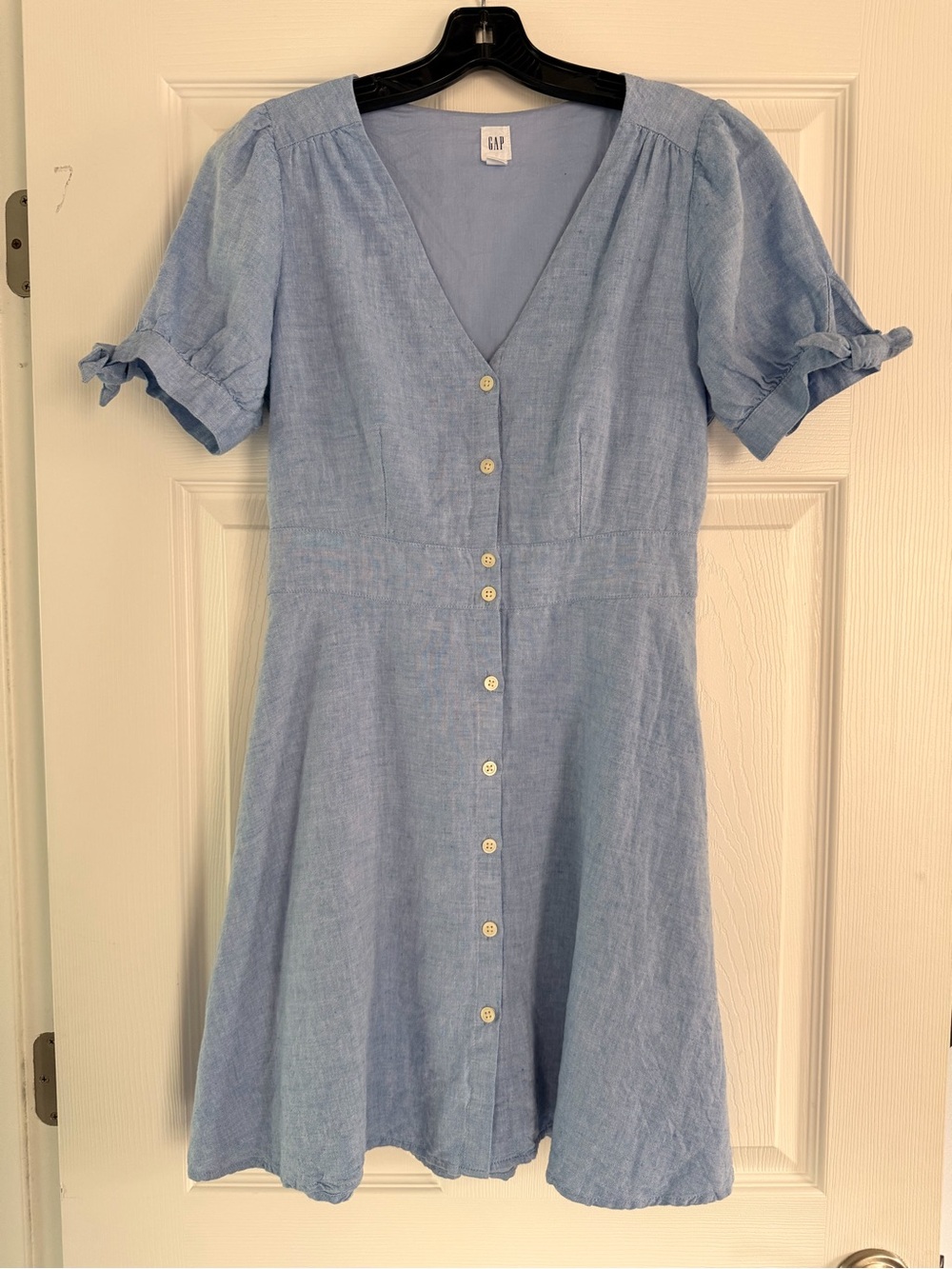 GAP Sky Blue Button-Front V-Neck Dress